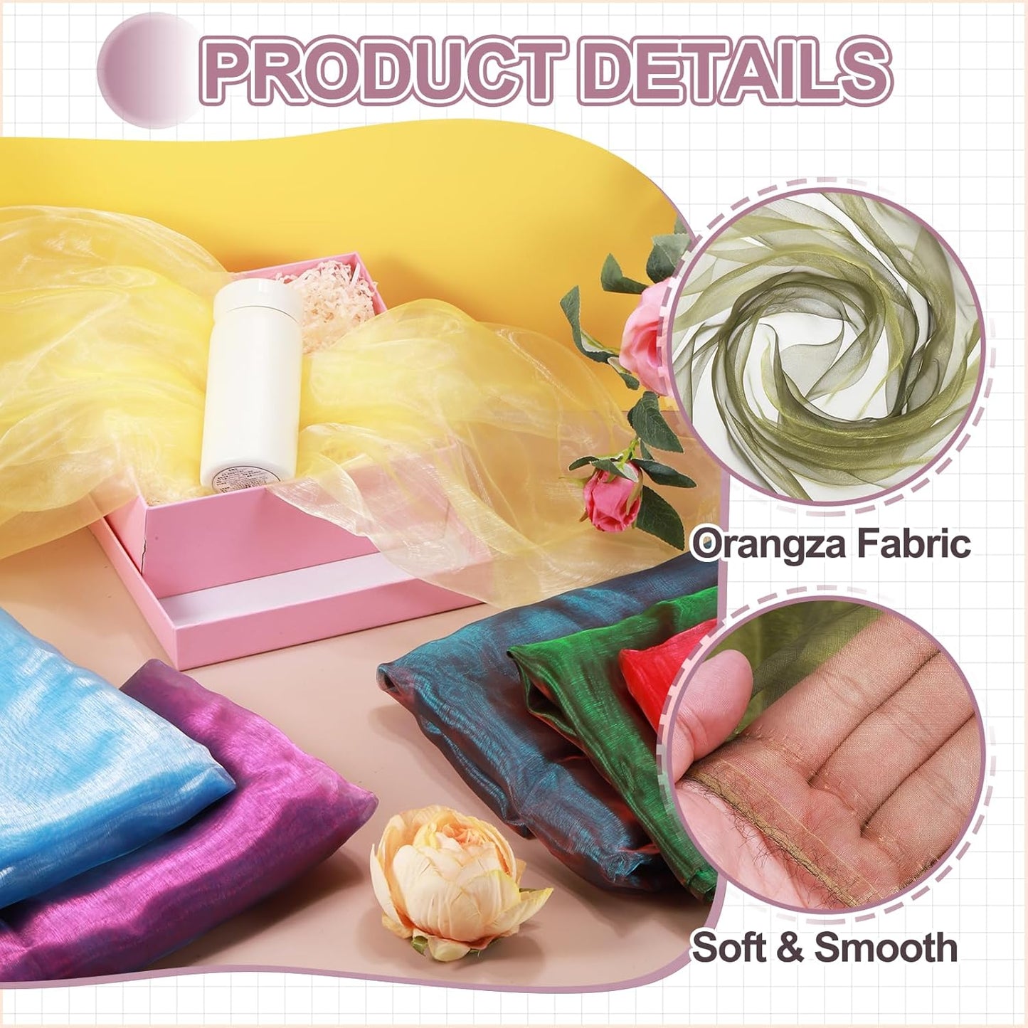 MECCANIXITY Iridescent Sheer Organza Fabric, 10 Yards x 59 Inches Solid Holographic Shiny Fabric Organza Cloth for Wedding, Curtains, Costume, Photo Background, Gradient Black Yellow