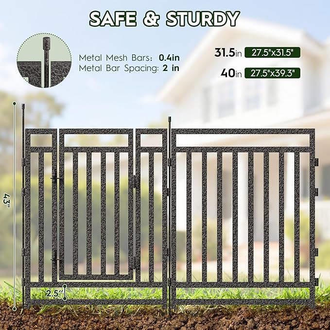 Garden Fence 40in (H) x 90ft (L), 35 Panels + 5 Gates, Durable Outdoor Yard Barrier, Secure Garden Fencing Weather-Resistant Fence Ideal for Pets, Privacy & Decoration, Black Silver