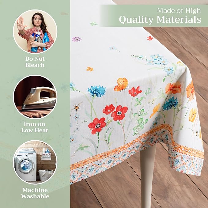 Maison d' Hermine Table Cloth Rectangle Table 100% Cotton 60 x 108 Inches Tablecloth Reusable Decorative for Dining Room, Farmhouse, Home, Party, Festive & Wedding Spring Summer - Summer Whisper
