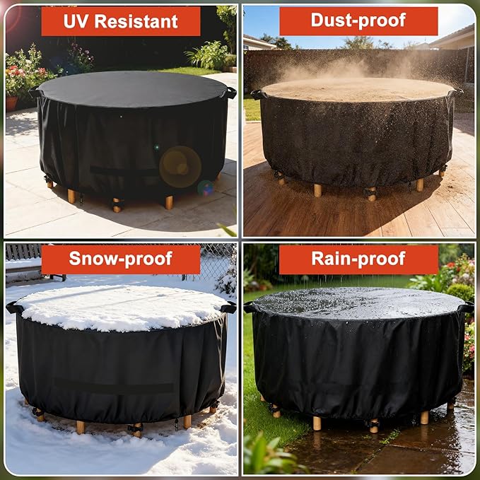LBTING Round Patio Furniture Cover, Outdoor Table Chair Set Covers 62Dia x 28H Inches, 420D Waterproof Windproof Dust-proof UV-Resistant Furniture Cover - Black