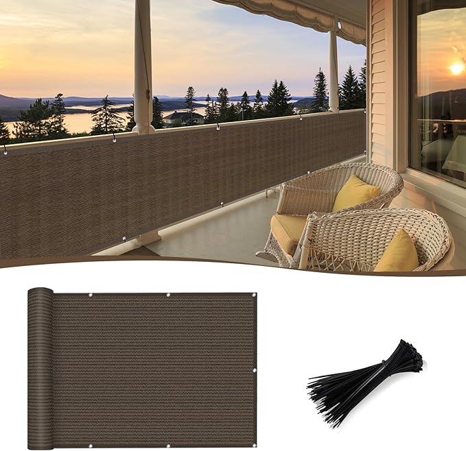 SUNNY GUARD Customized 2'6''x1' Brown Balcony Privacy Screen,90% Shade Apartments Fence Cover,Heavy Duty Mesh Windscreen for Deck,Outdoor,Backyard,Patio