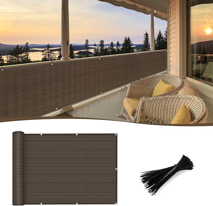 SUNNY GUARD Customized 2'6''x29' Brown Balcony Privacy Screen,91% Shade Apartments Fence Cover,Heavy Duty Mesh Windscreen for Deck,Outdoor,Backyard,Patio