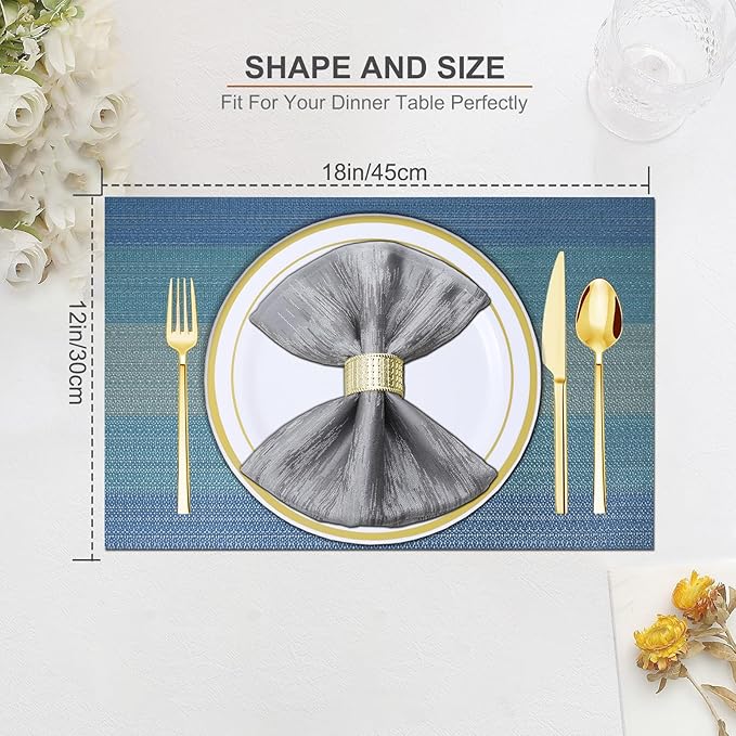 BETEAM Placemats Set of 12, Woven Vinyl Placemat for Dining Table Washable Wipeable Kitchen Place Mats Durable Indoor Outdoor Table Mats