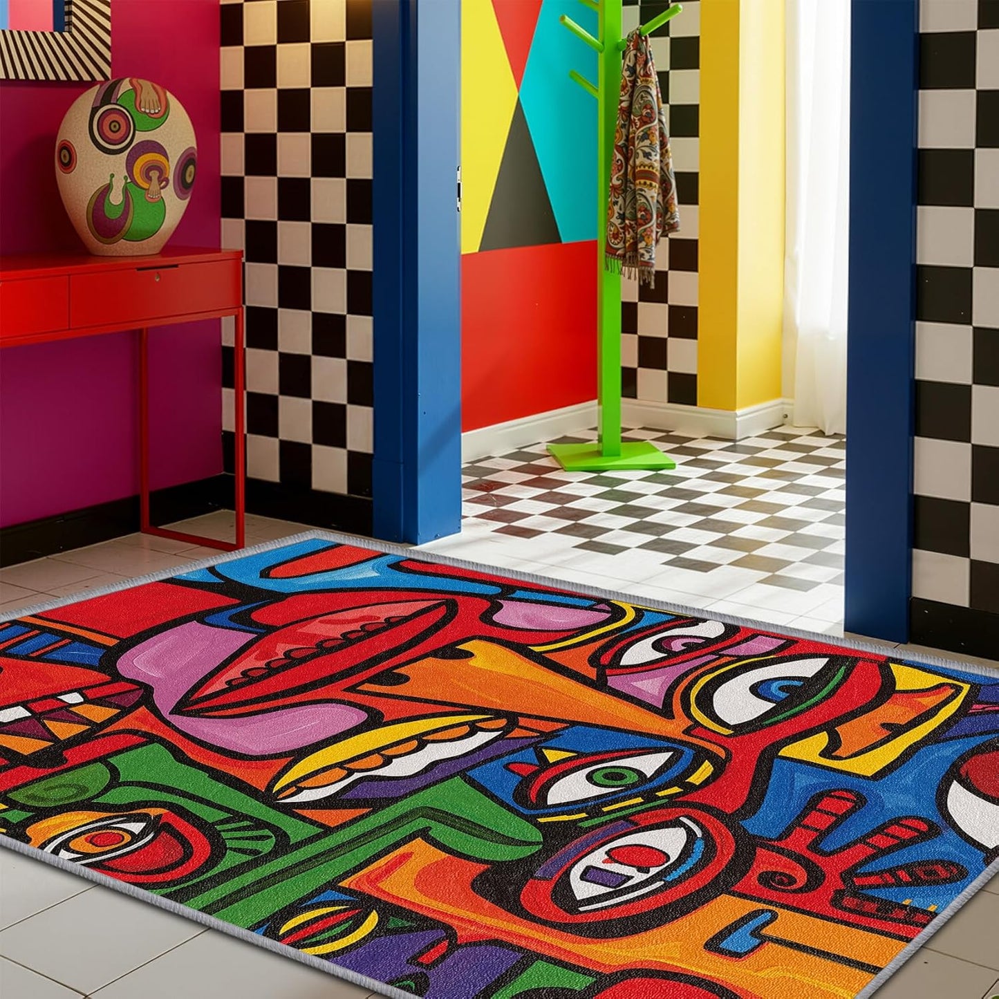 Abstract Rugs for Bedroom - Colorful Area Rugs 7x10, Pop Art Graffiti Multicolor High Traffic Lightweight Extra Large Carpet Home Decor