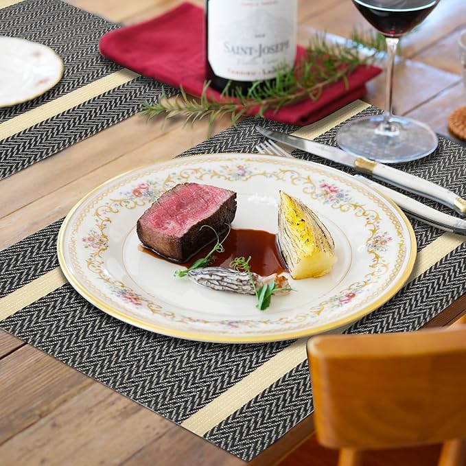 Modern Placemats Set of 8-Durable PVC Table placemats,Vinyl Woven Place Mats for Dining Table Heat Resistant Non-Slip Washable Indoor/Outdoor Table Mats (Brown)