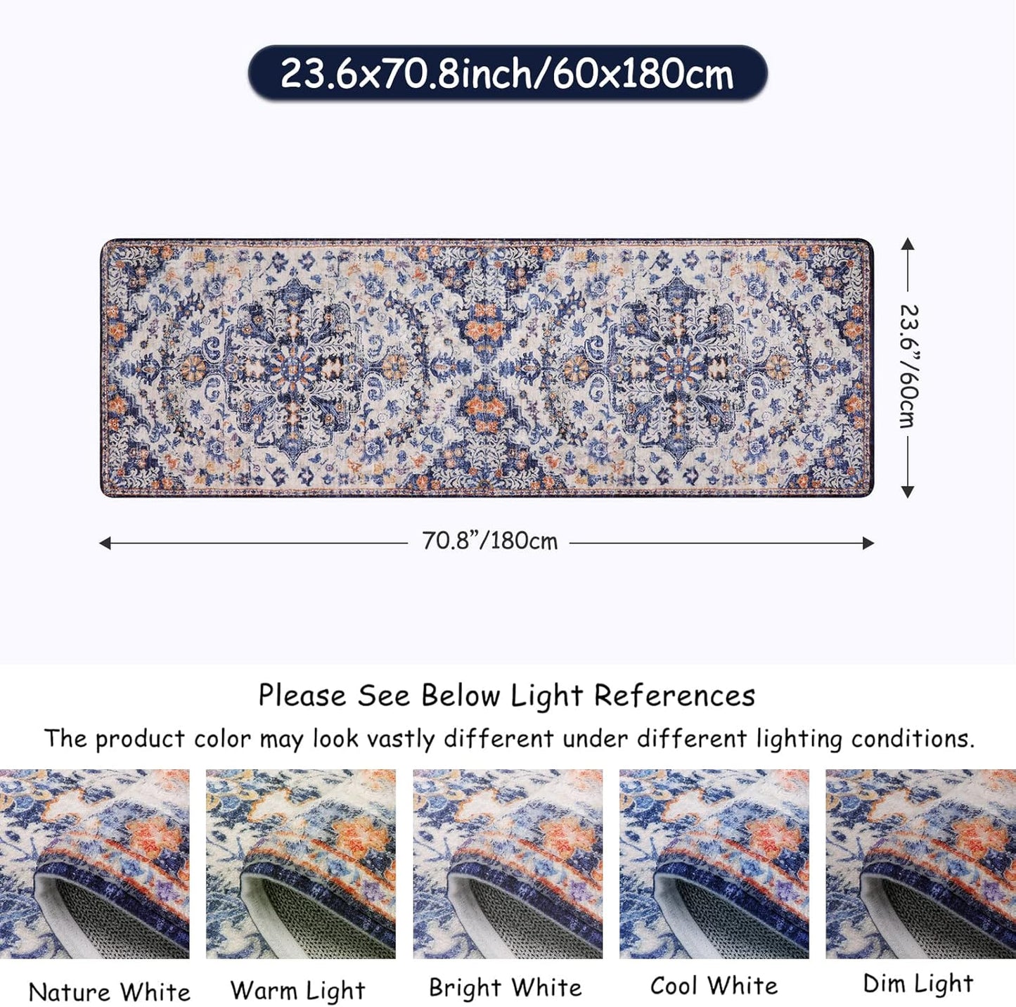 Lahome 2x6 Blue Washable Hallway Runner Rug, Bohemian Floral Medallion Kitchen Carpet Runner, Soft Non Skid Floor Runners for Bathroom Bedroom Vanity Office Sunroom