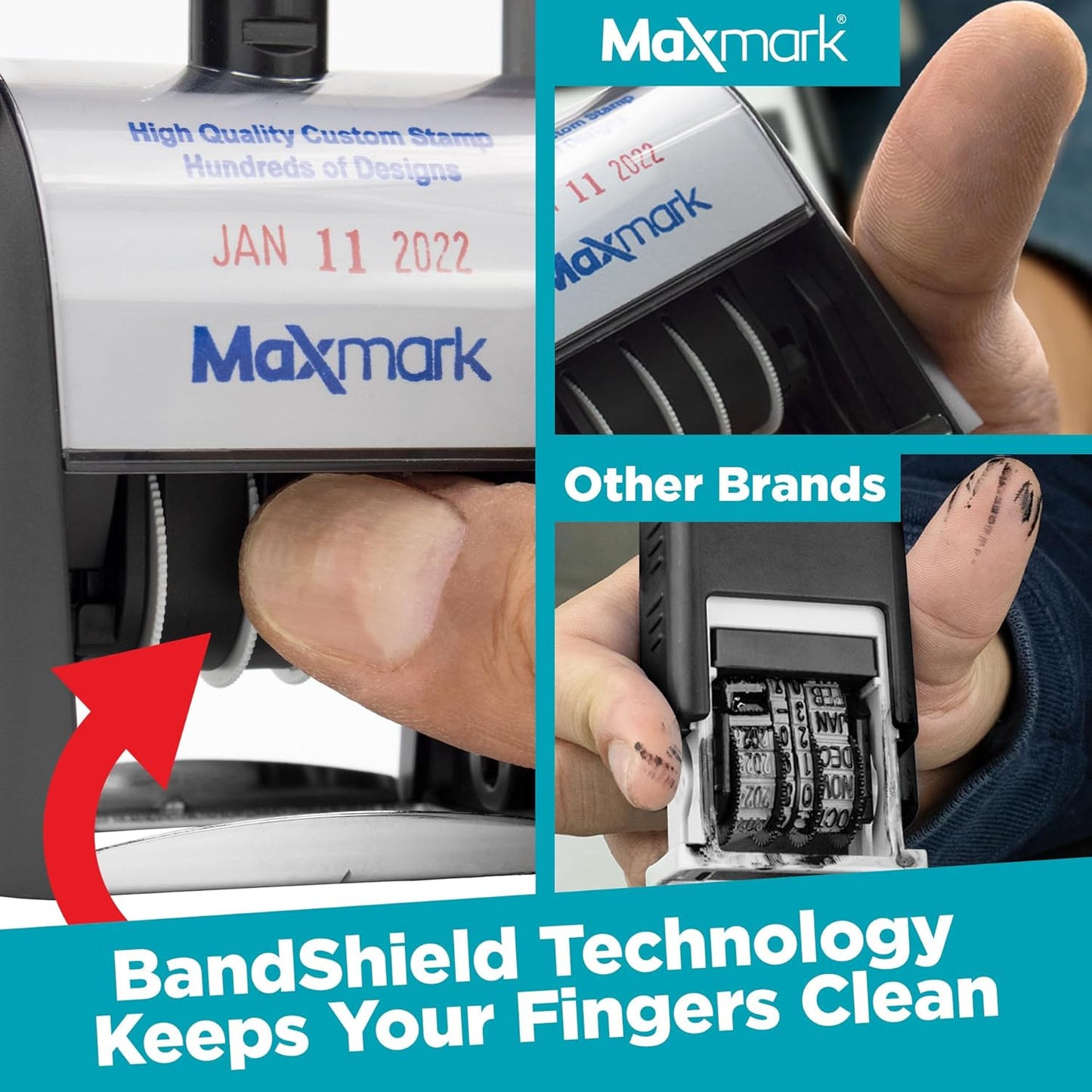 MaxMark Heavy Duty Self Inking Date Stamp with Phrase Emailed - 2 Color Blue/Red Ink