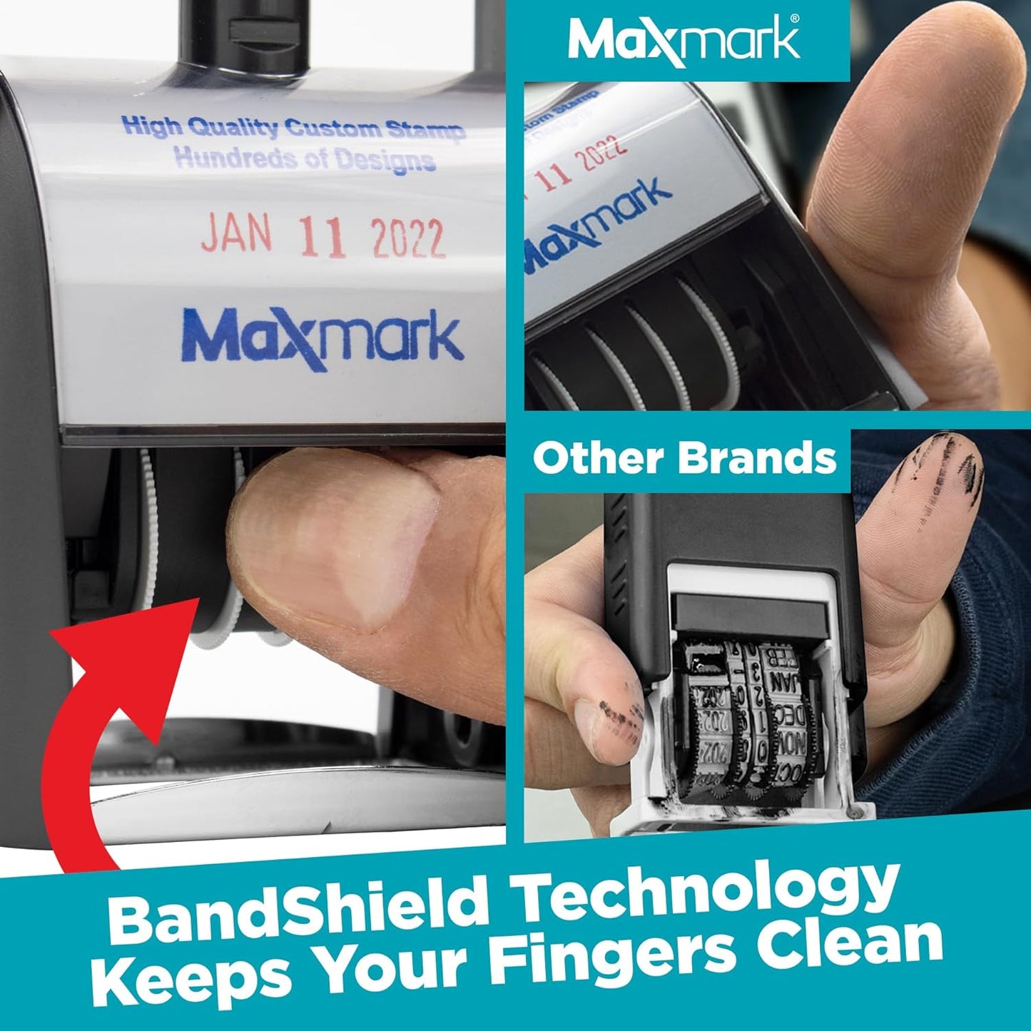 MaxMark Heavy Duty Self Inking Date Stamp with Phrase Received - 2 Color Blue/Red Ink