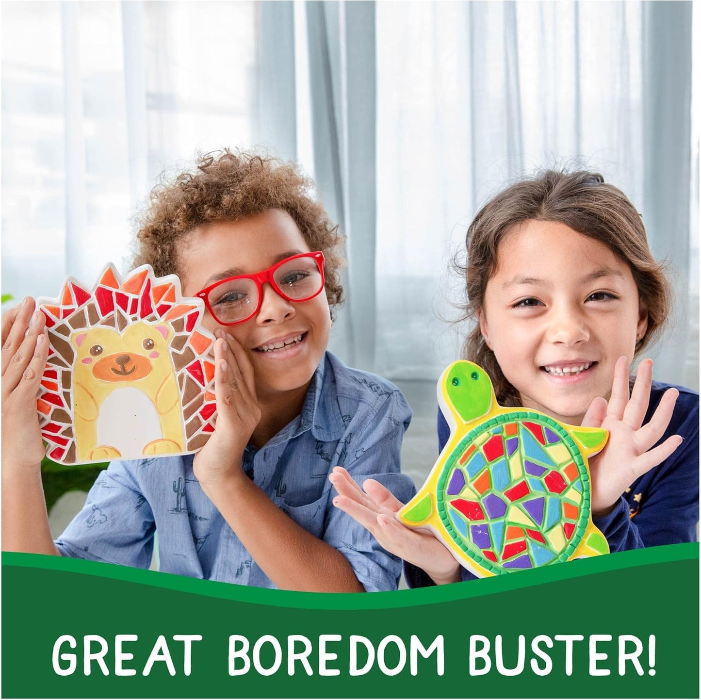 Creative Roots Mosaic Turtle, Hedgehog, & Sun - 3-Pack 7-Inch Ceramic Stepping Stones & 6 Vibrant Paints, Paint Your Own DIY Stepping Stones for Kids Ages 8+