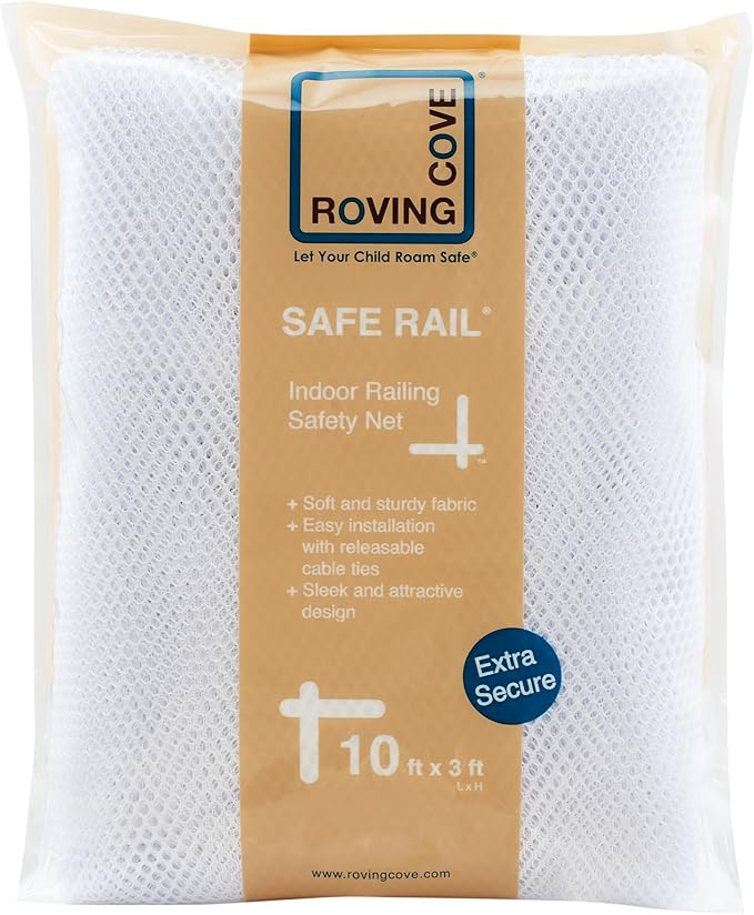 Roving Cove Stair Banister Guard 10ft x 3ft, Railing Safety Net for Baby Proofing, Child Safety Stairway Cover, Balcony Mesh Netting, Pearl White