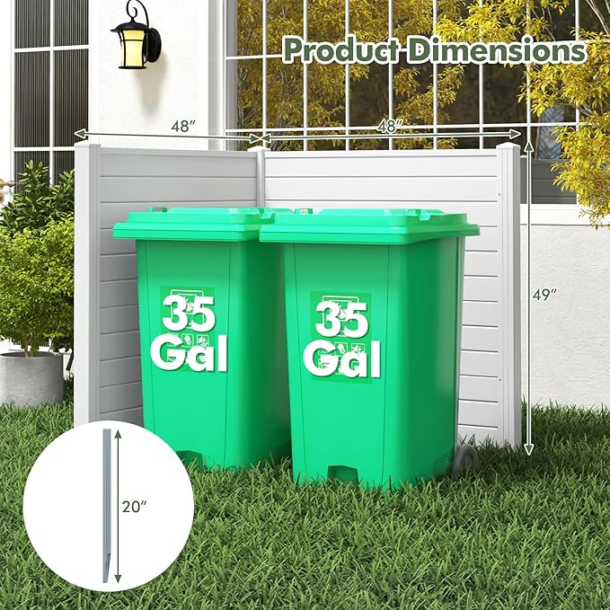 Giantex Outdoor Privacy Screen 2 Panels, 48''W x 48''H Decorative Air Conditioner Fence Trash Can Enclosure with 3 Stakes, Easy Assembly, PVC Vinyl Picket Fences for Garden Patio Lawn, White