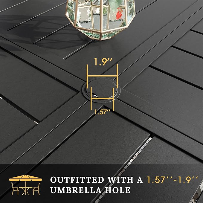 VICLLAX Round Patio Table with Adjustable Umbrella Hole for 4, All Weather Metal Outdoor Dining Table for Lawn Garden, 40.6" Outdoor Coffee Table, Black Tabletop