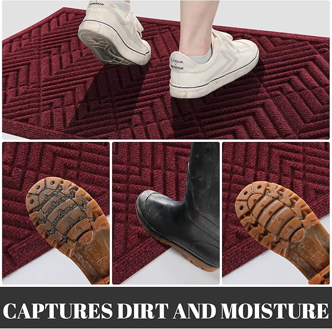 Yimobra Door Mats Outdoor 29.5x17, All-Season Waterproof Outdoor Mats for Front Door Entrance with Drainage Holes, Heavy Duty Non-Slip Doormat for Garage Patio Entryway Indoor, Red