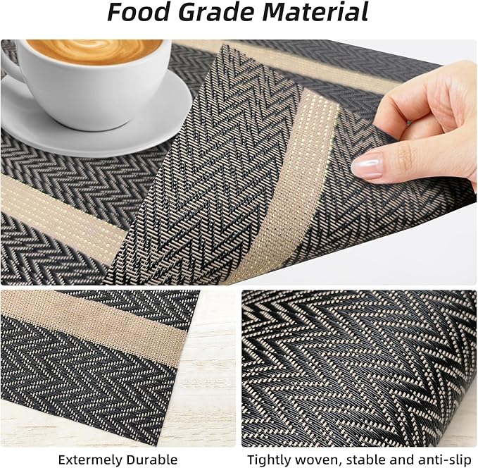 Modern Placemats Set of 8-Durable PVC Table placemats,Vinyl Woven Place Mats for Dining Table Heat Resistant Non-Slip Washable Indoor/Outdoor Table Mats (Brown)