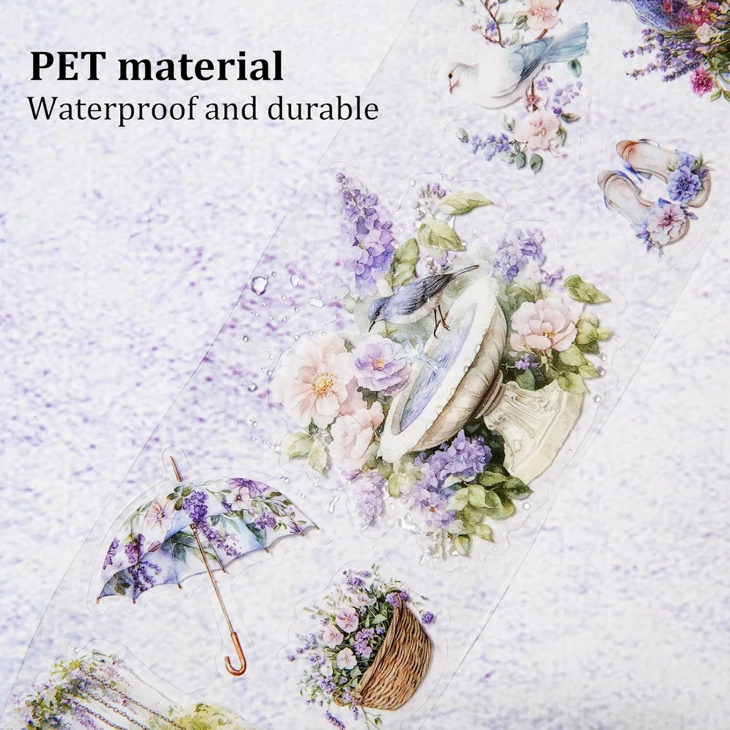 Wisteria Garden PET Tape Set, 3 Rolls of Pre-Cut Floral Vine Stickers for Scrapbooking, Journaling, DIY Crafts, and Collage Decoration (30mm/50mm/55mm)