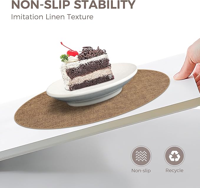 13" Round Placemats Set of 4, Reversible Faux Leather Heat Resistant Table Mats, Waterproof Oilproof Wipeable Table Protective Placemats for Vinyl, Washable for Indoor & Outdoor Use (4, Light Brown)