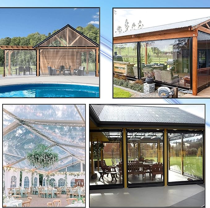 Covers & All Custom Clear Tarps Heavy Duty Waterproof Material, 18 oz Clear PVC Tearproof Tarpaulin, Available in Custom Sizes for Indoor & Outdoor Use