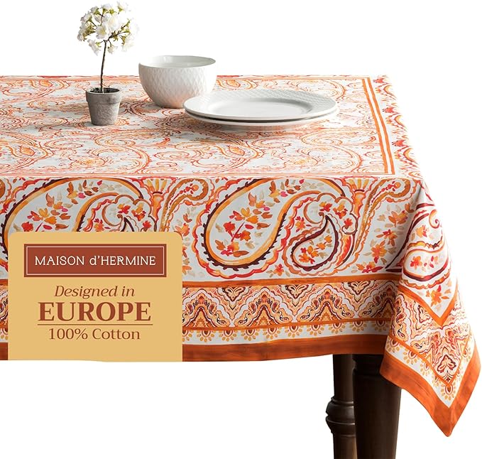 Maison d' Hermine Table Cloth Rectangle Table 100% Cotton 70 x 90 Inches Fall Tablecloth Reusable Everyday Use for Thanksgiving Christmas Decorations Dining Farmhouse Party (Palatial Paisley)
