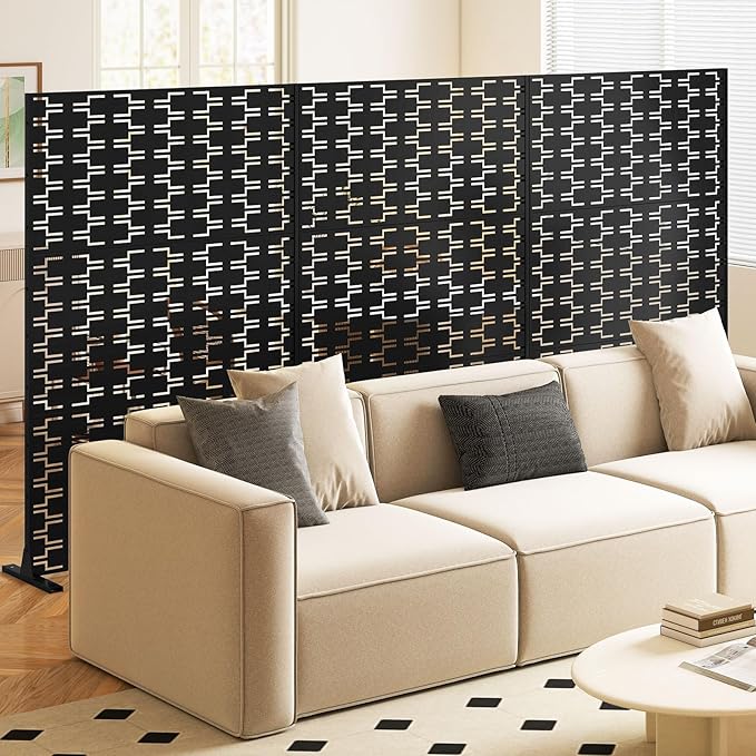 Giantex 2 Panels Metal Privacy Screen, 72''H x 48''W Powder-Coated Decorative Outdoor Fence Panel, Wall Divider for Room Separation, Freestanding Patio Divider for Balcony & Yard (Brick Pattern)