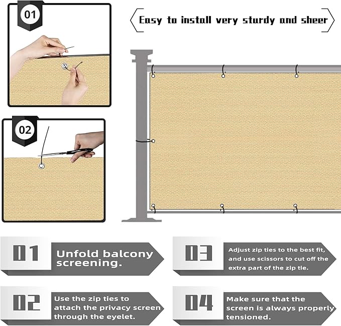 3'x16.4'Balcony Privacy Screen Cover Fence Cover UV Protection Weatherproof Windscreen Heavy Duty for Patio, Backyard,Sand
