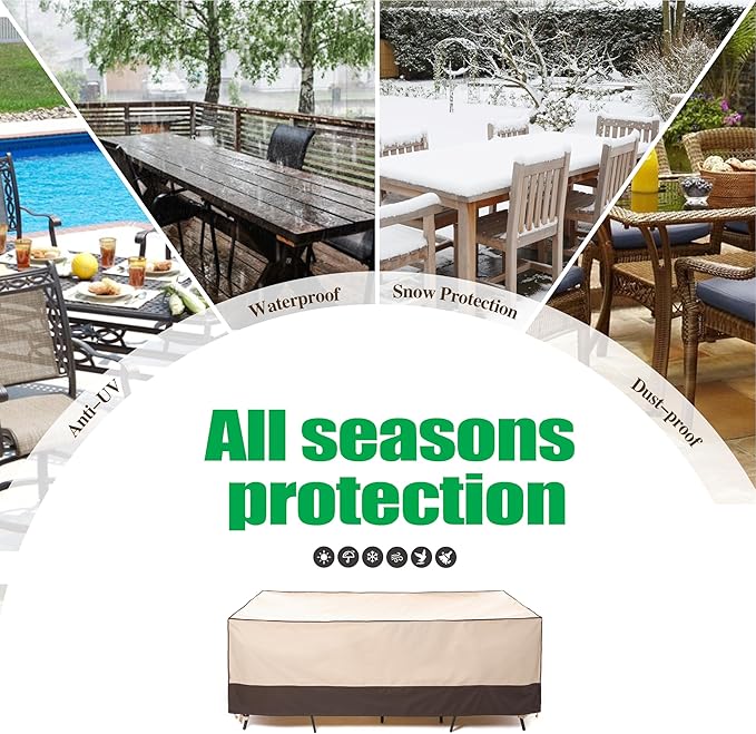 F&J Outdoors Patio Furniture Covers, Waterproof Anti-UV for Table and Chairs Set, 108"Wx82"Dx27.5"H