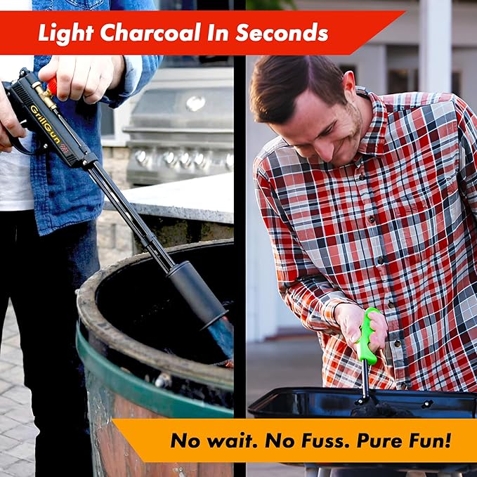 Grillblazer GrillGun Handheld Propane Charcoal Torch – 400,000+ BTU Flame Torch for Instant Charcoal Ignition, Outdoor Cooking, Firepits, Camping, BBQ – Portable High-Power Blowtorch With Hose