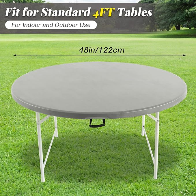LURKA Round PU Leather Table Cover/Tablecloth with Elastic Hem – Waterproof, Oil-Proof, Scratch-Resistant, Wipeable Spill Protector for Dining Table, Kitchen, Outdoor Party (Silver, 4FT-Round)