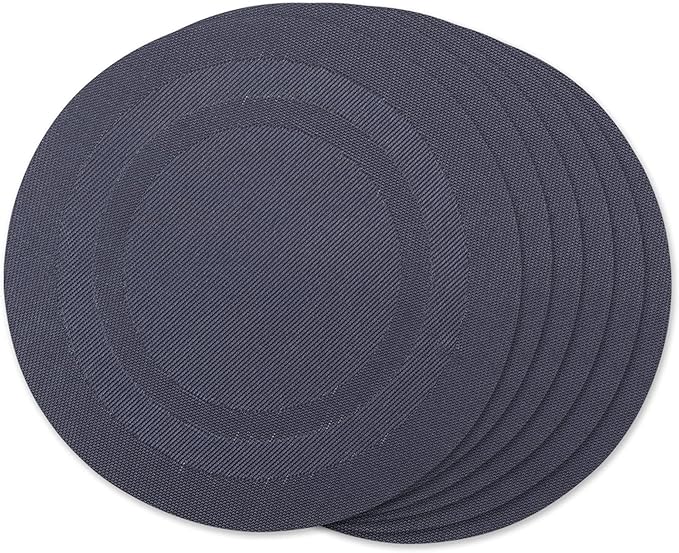 DII PVC Tabletop Collection Woven Indoor/Outdoor, Round Placemat Set, 13.75", Stonewash Blue, 6 Piece
