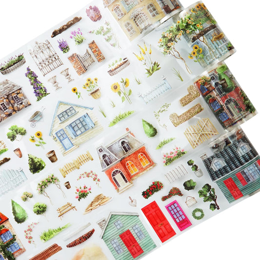 Dream Courtyard PET Tape Set, 4 Rolls of Scenic Ephemera for Junk Journaling, Scrapbooking, Crafting, DIY Projects, Diaries, and Art Supplies