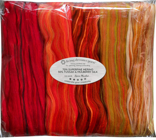Merino Silk Luxe Tonal Designer Blend. Superfine Merino, Mulberry, Tussah Silk. Top Roving for Spinning or Felting. Spice Market 5oz
