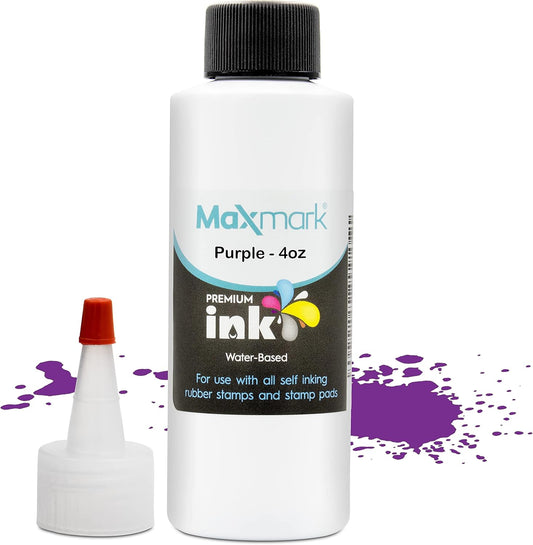 MaxMark Premium Refill Ink for self Inking Stamps and Stamp Pads, Purple Color - 4 oz.