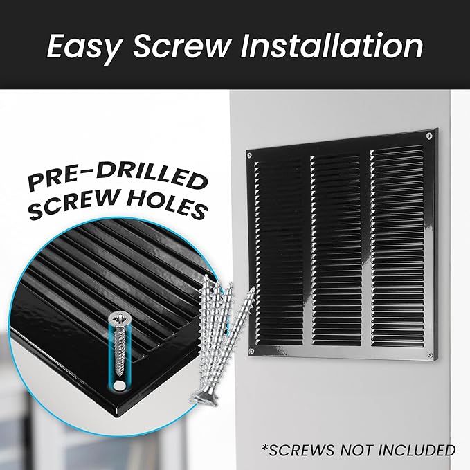 Repa Market 2-Pack 12x12 Inch Air Vent Cover/Black Galvanized Steel Louvered Grill Cover with Mesh Screen/Wall or Ceiling Vent/Durable Flush Mount HVAC Register for Indoor and Outdoor Ventilation