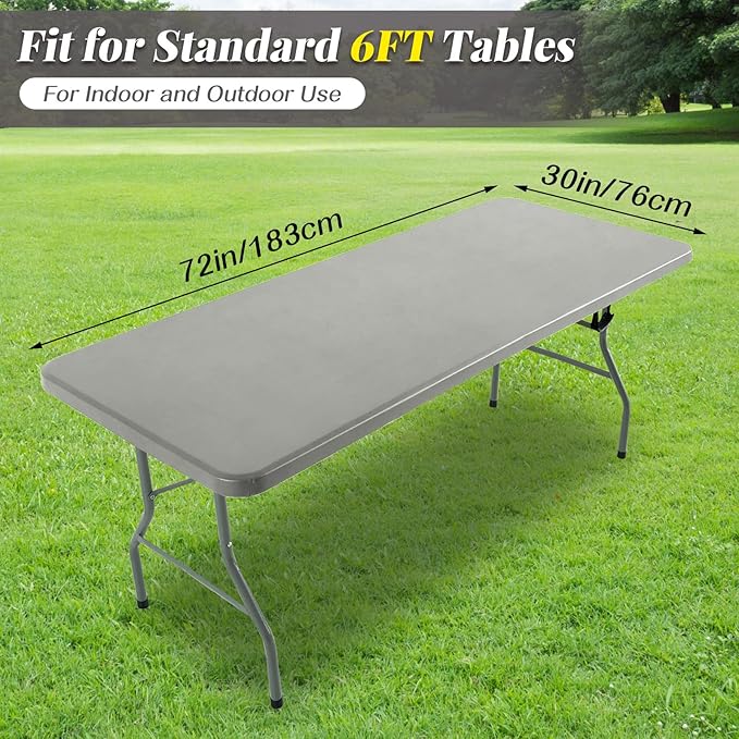 LURKA Rectangle PU Leather Table Cover/Tablecloth with Elastic Fitted Edge – Waterproof, Oil-Proof, Scratch-Resistant, Wipeable Protector for Dining, Kitchen, Outdoor Picnic, Party (Silver, 6FT)