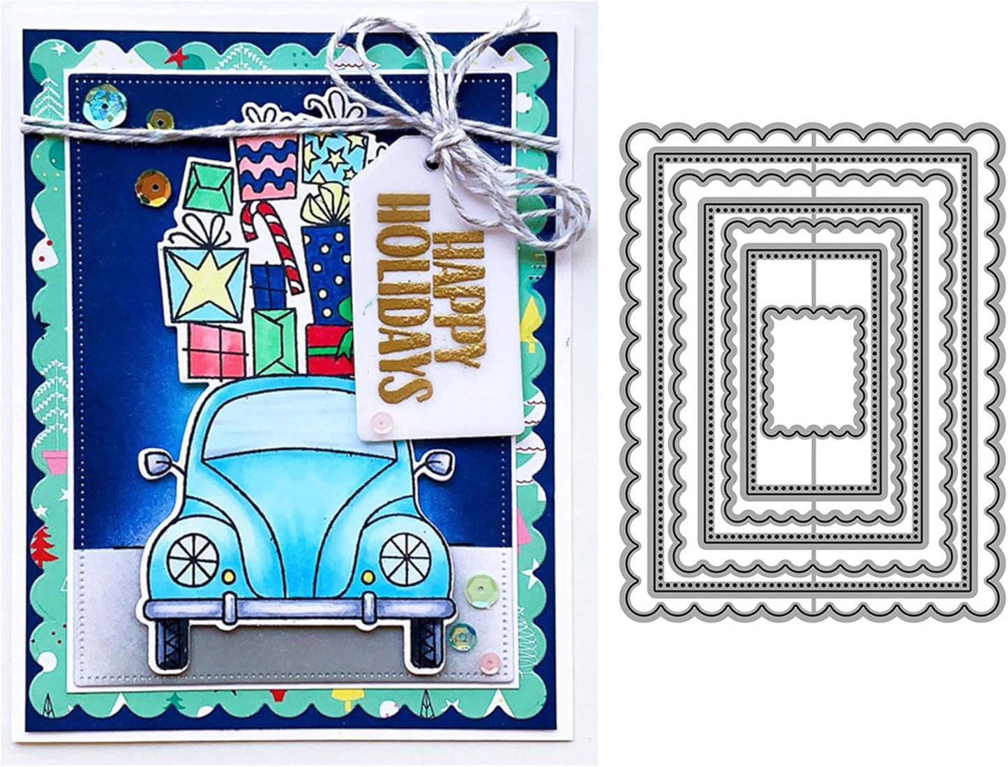 Cutting Dies Metal Stencils Scrapbooking Tools Flowers Lace Frame DIY Embossing Template for Paper Card Making Album Arts Crafts Supplies (Corrugated Rectangular Frame- 10.6x13.8cm)