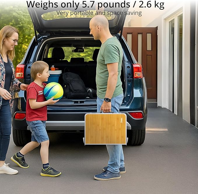 Anbte 2ft Camping Table Foldable, 3 Adjustable Heights High 27.5" Aluminum Small Folding Table with Carrying Handle, Portable, for Outdoor Indoor Picnic Beach BBQ Party Travel, 24" x 16", Yellow