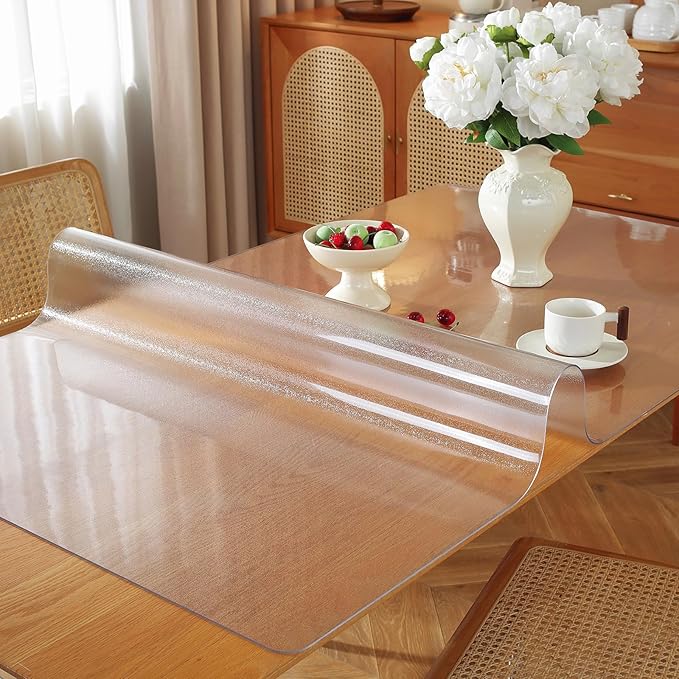 Frosted Clear Table Protector 20 x 48 Inch, 1.5mm Thick Plastic Table Cover, Waterproof PVC Clear Table Cover Protector, Desk Protector Mat, Writing Desk Pad for Desktop, Coffee & Dining Room Table