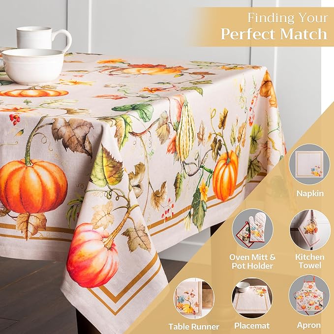 Maison d' Hermine Table Cloth Rectangle Table 100% Cotton 70 x 108 Inches Fall Tablecloth Reusable Everyday Use for Thanksgiving Christmas Decorations Dining Farmhouse Party (Potiron)