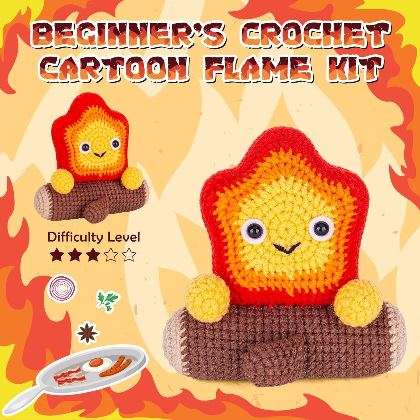 Crochetta Crochet Kit for Beginners, Crochet Starter Kit w Step-by-Step Video Tutorials, Beginner Crochet Kit for Adults Kids Women Men Complete Kit Included (Cute Crochet Flame Spirit)