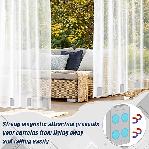 16 Pcs Outdoor Curtain Weights, 8 Pairs Upgrade to Heavier Magnetic Drapery Weights, Plastic Wrapped Waterproof Curtain Magnets for Home Decor, Tablecloth, Patio, Shower, Outside Curtains-Grey