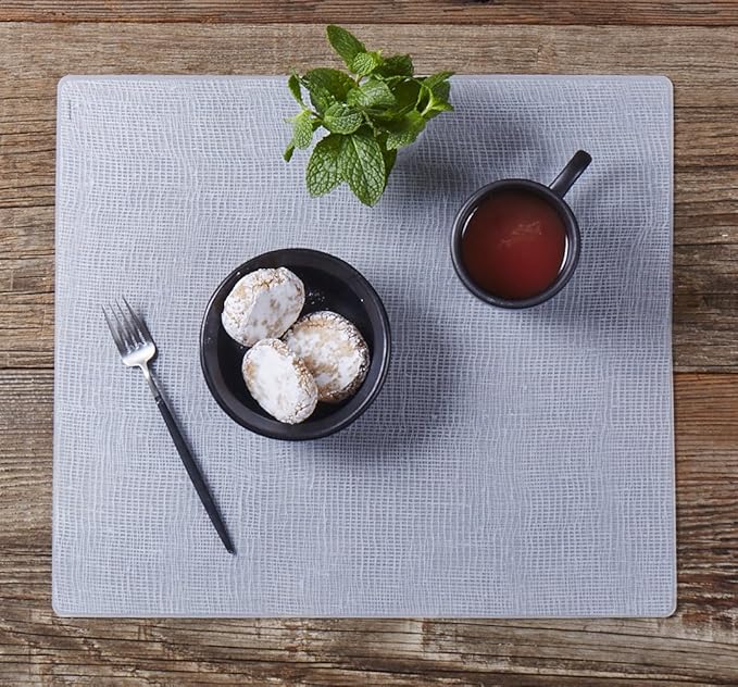 modern-twist 14 x 16 Silicone Placemat, BPA, PVC-Free Table Mat, Dishwasher Safe, Linen Print in Silver, Pack of 1