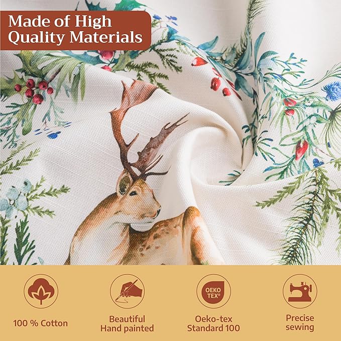 Maison d' Hermine Table Cloth Rectangle Table 100% Cotton 60 x 108 Inches Fall Tablecloth Reusable Everyday Use for Thanksgiving Christmas Decorations Dining Farmhouse Party (Holly Time)