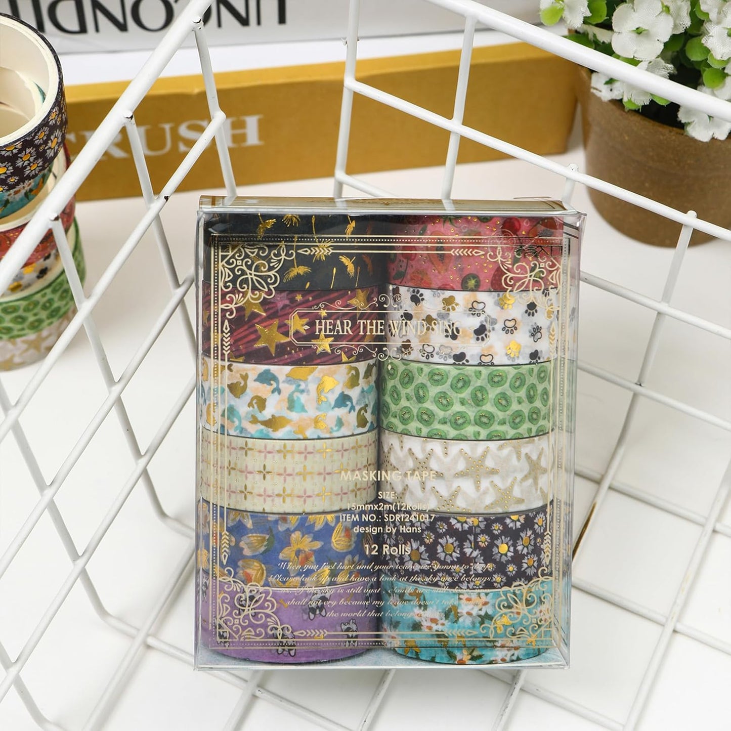 12 Rolls Charming Washi Tape Set Gold Silver Foil Detailing Arts Adhesive Tapes Basic Patterns Decorative Masking Tape Sets for Craft, Kids, Scrapbook, DIY, Gift Wrapping (Mystical Forest)