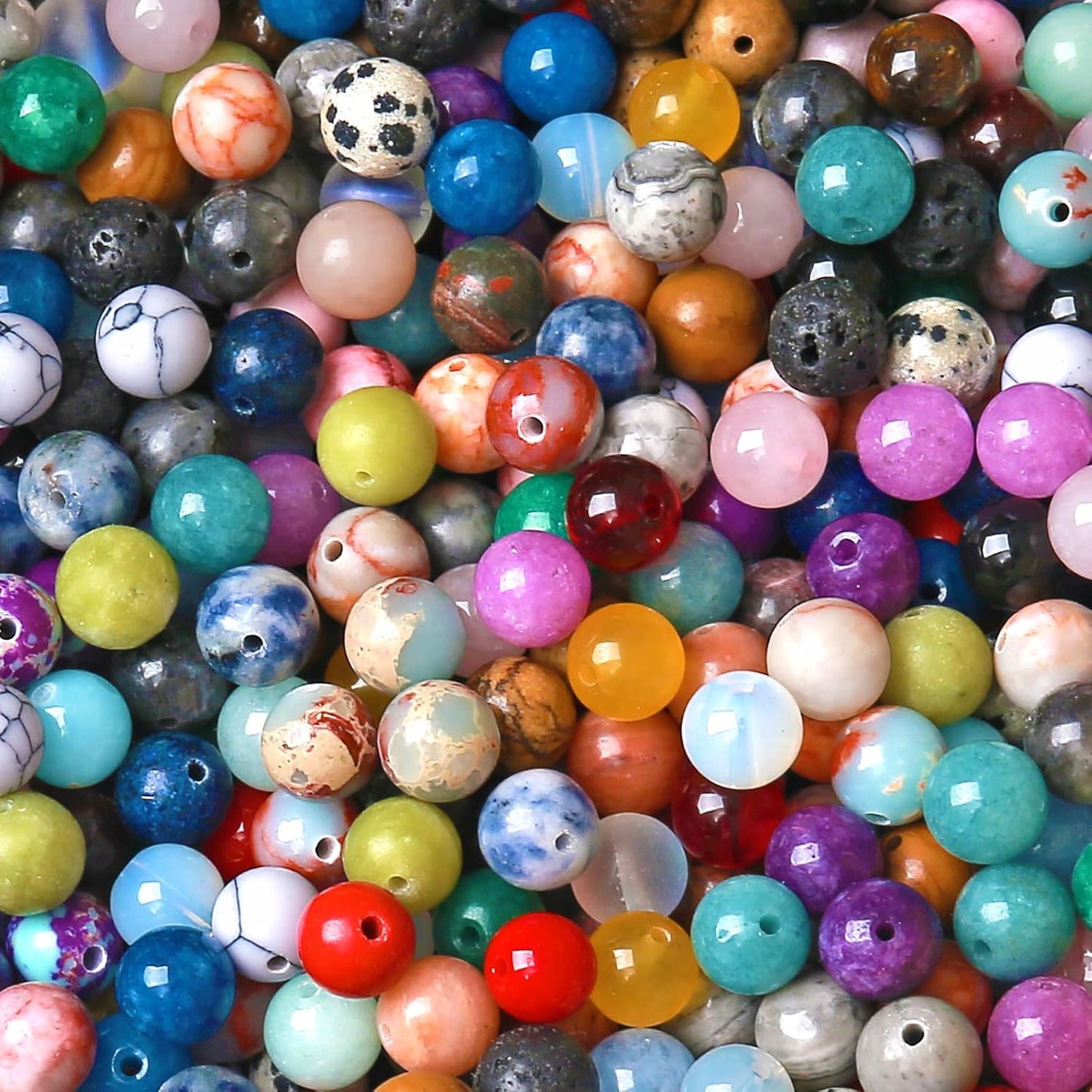 100PCS 8MM Mixed Color Stone Beads Round Loose Spacer Gemstone Beads for Jewelry Making DIY Bracelet Necklace Crystal