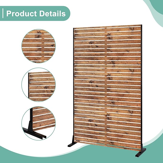 Metal Privacy Screen for Outdoor & Indoor Use, Free Standing Privacy Screen for Patio Garden Pool, 72" H x 47" W Decoative Privacy Panels, Weather Resistant, Easy Assembly (Natural Brown)