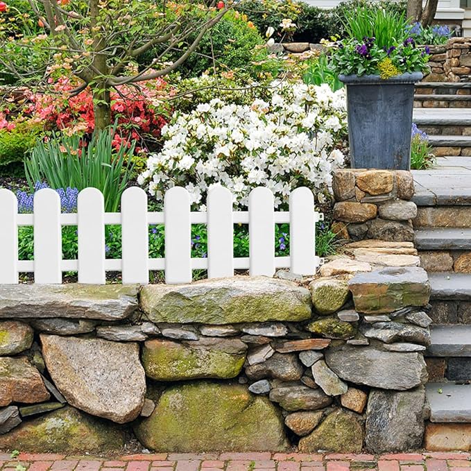 Housoutil 6Pcs Plastic Yard Fence Garden Edging Decorative Picket Fence for Indoor Outdoor Courtyard Lawn Border 50Cm Length X 13Cm Height Small Partition for Patio Garden Decor