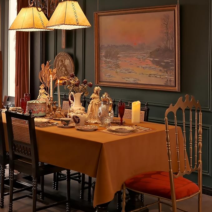 Retro Velvet Tablecloth 60 x 84 Inches, Waterproof Washable Rectangle Table Cloth, Durable Farmhouse Table Cover for Fall Dining Wedding Party Buffet Thanksgiving - Caramel