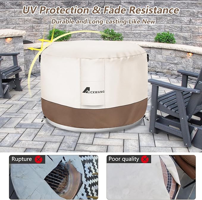 Fire Pit Cover for Solo Stove Bonfire,600D Tear-Resistant Heavy Duty Durable 100% Waterproof 27-29 Inch Smokeless Fire Pit Cover, Patio Weatherproof Gas Fire Pit, Beige 29"x18"