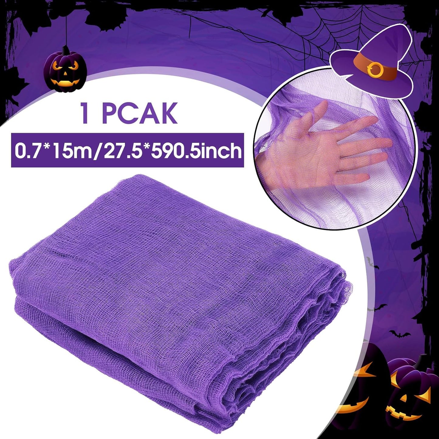 Boao Halloween Cheese cloth 29.92 x 590.55 Inch Purple Cheesecloth Roll for Crafts Large Cotton Muslin Gauze Fabric for Halloween Outdoor & Indoor Spooky Decoration