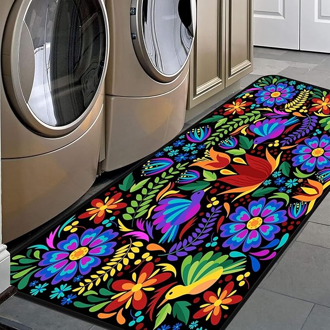 Floral Mexican Birds Doormat Area Rugs Floor Mat for Patio Front Door Entry Garage Kitchen Bathroom 72x24 in