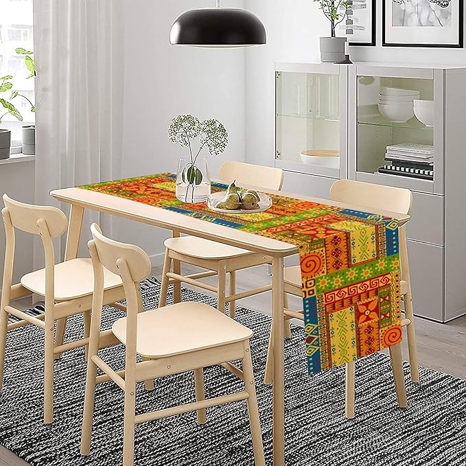 African Totems Table Runner, African American Kwanzaa Black History Month Juneteenth Table Runner for Home Kitchen Dining Holiday Party 13x120in